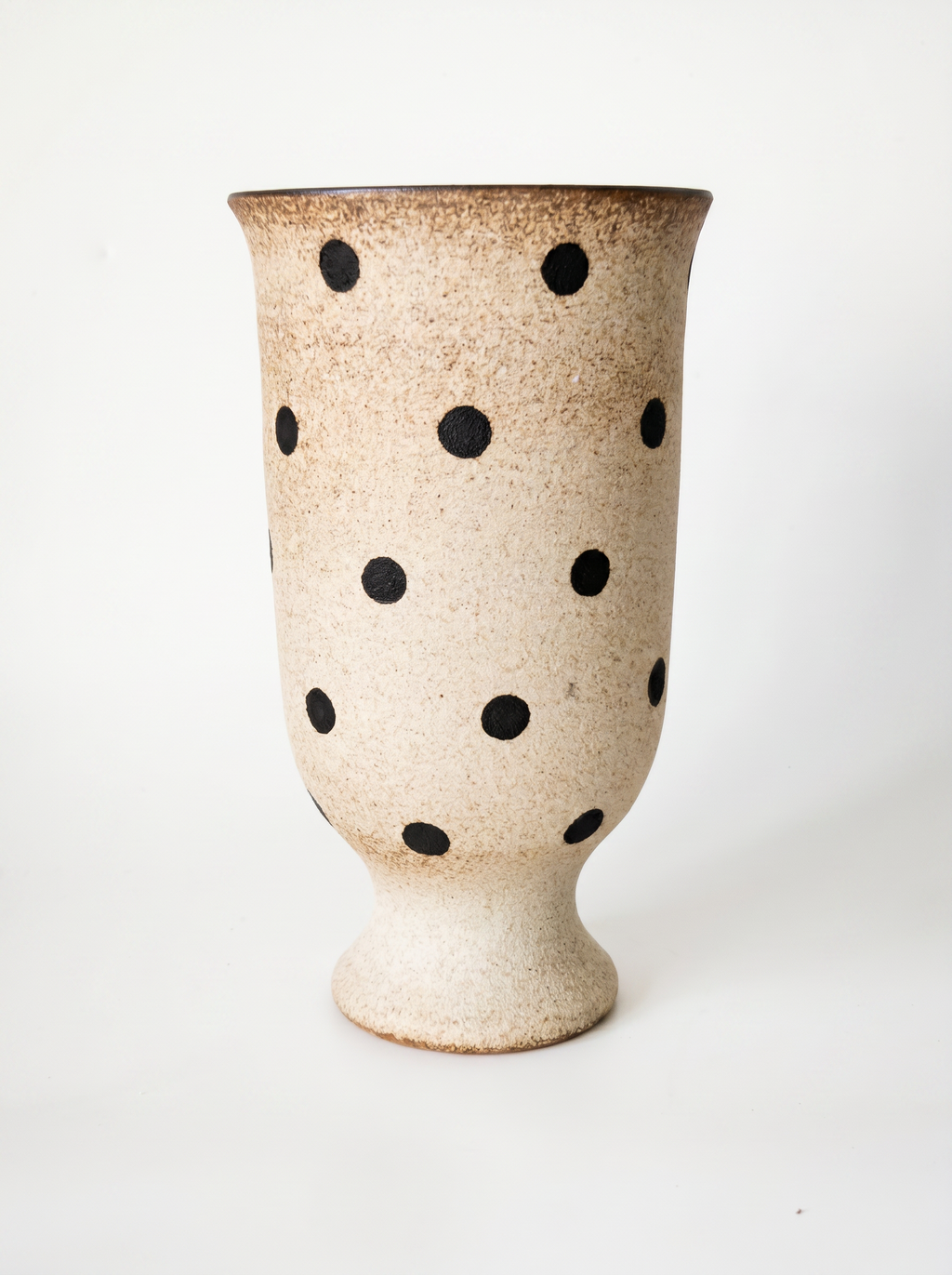 Speckled Polka Dot Footed Cup | Rustic Ceramic Goblet | Sand & Black Stoneware Tumbler | Wabi-Sabi Aesthetic Drinkware | Kove Ceramics