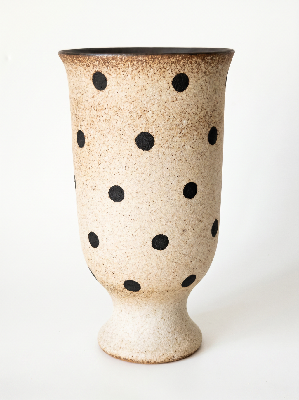 Speckled Polka Dot Footed Cup | Rustic Ceramic Goblet | Sand & Black Stoneware Tumbler | Wabi-Sabi Aesthetic Drinkware | Kove Ceramics