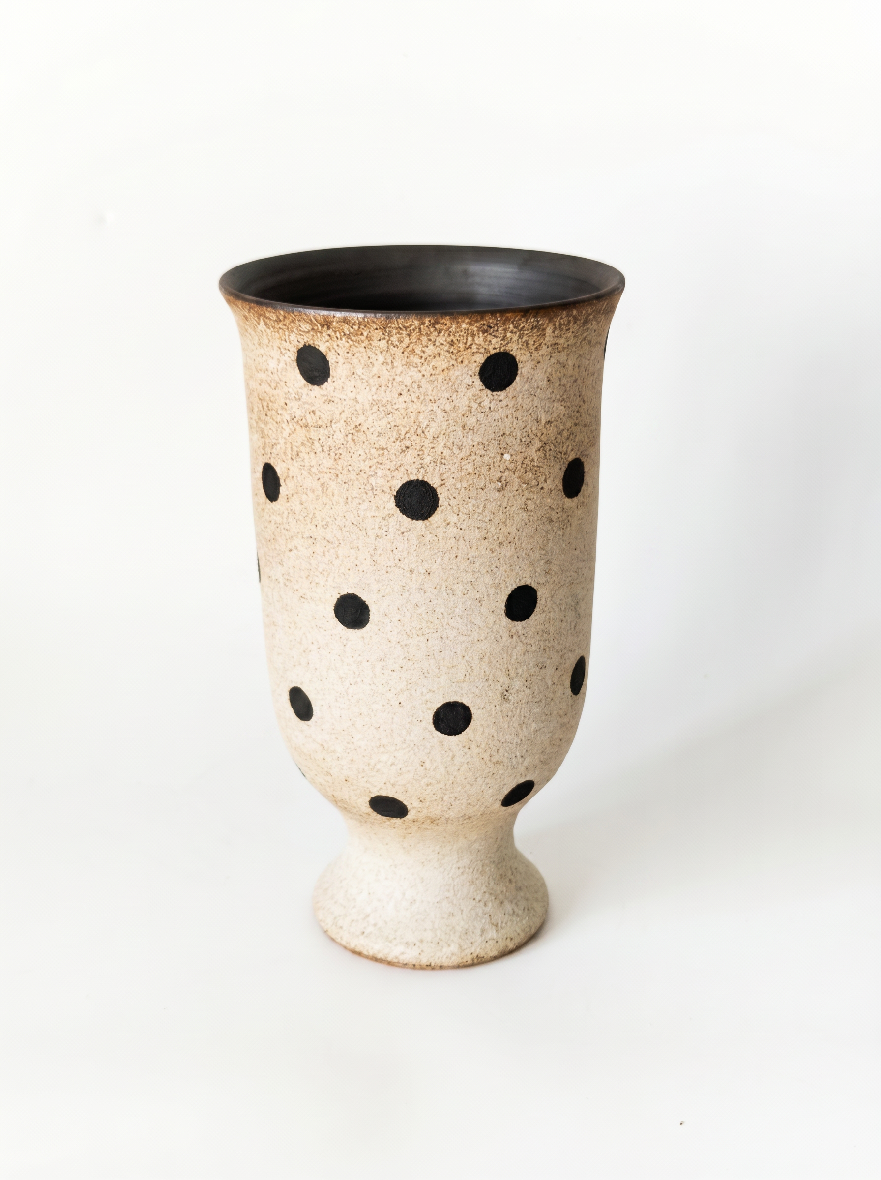 Speckled Polka Dot Footed Cup | Rustic Ceramic Goblet | Sand & Black Stoneware Tumbler | Wabi-Sabi Aesthetic Drinkware | Kove Ceramics
