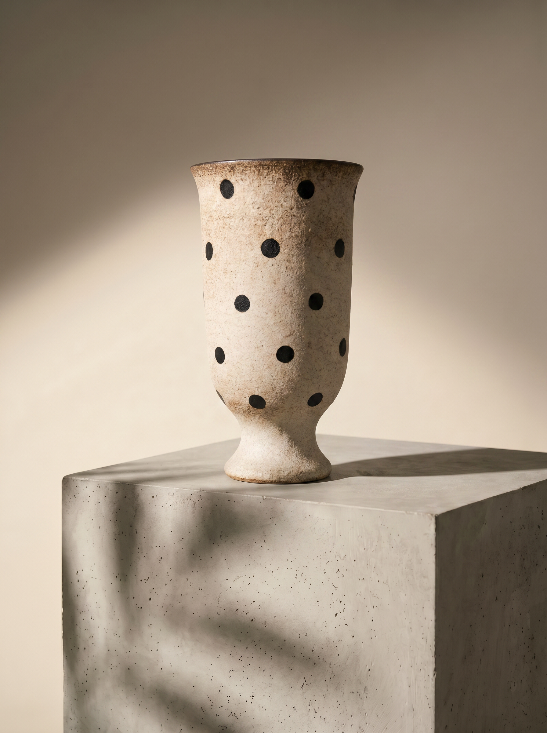 Speckled Polka Dot Footed Cup | Rustic Ceramic Goblet | Sand & Black Stoneware Tumbler | Wabi-Sabi Aesthetic Drinkware | Kove Ceramics