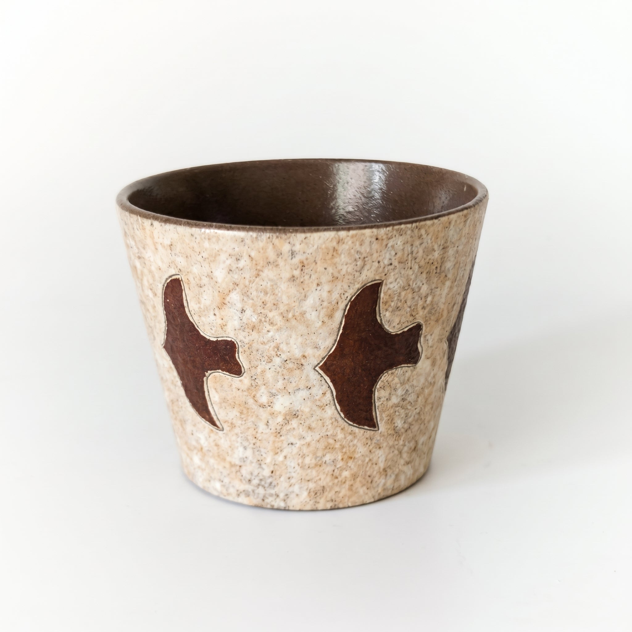 Textured Flying Bird Ceramic Cup | Sandy Stoneware Handleless Mug | Rustic Wabi-Sabi Tea Bowl | Earthy Pottery | Kove Ceramics
