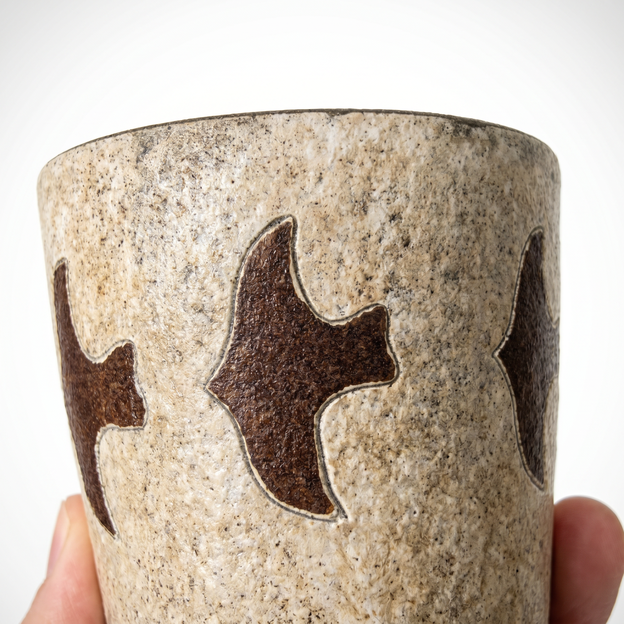 Textured Flying Bird Ceramic Cup | Sandy Stoneware Handleless Mug | Rustic Wabi-Sabi Tea Bowl | Earthy Pottery | Kove Ceramics