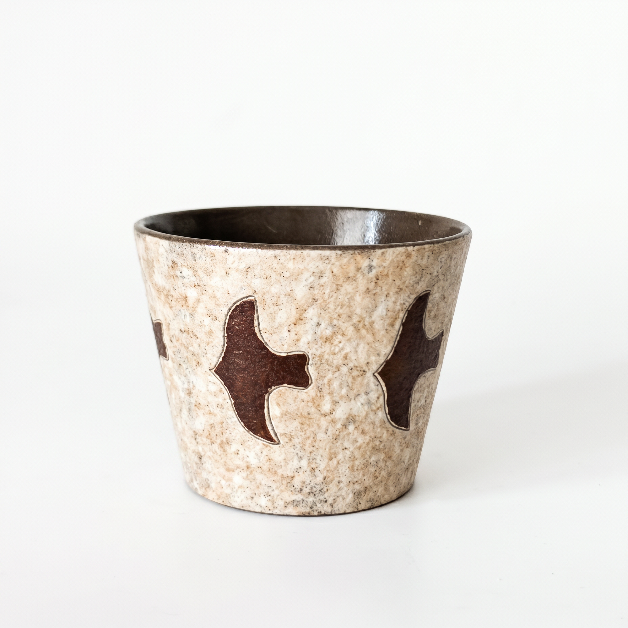 Textured Flying Bird Ceramic Cup | Sandy Stoneware Handleless Mug | Rustic Wabi-Sabi Tea Bowl | Earthy Pottery | Kove Ceramics