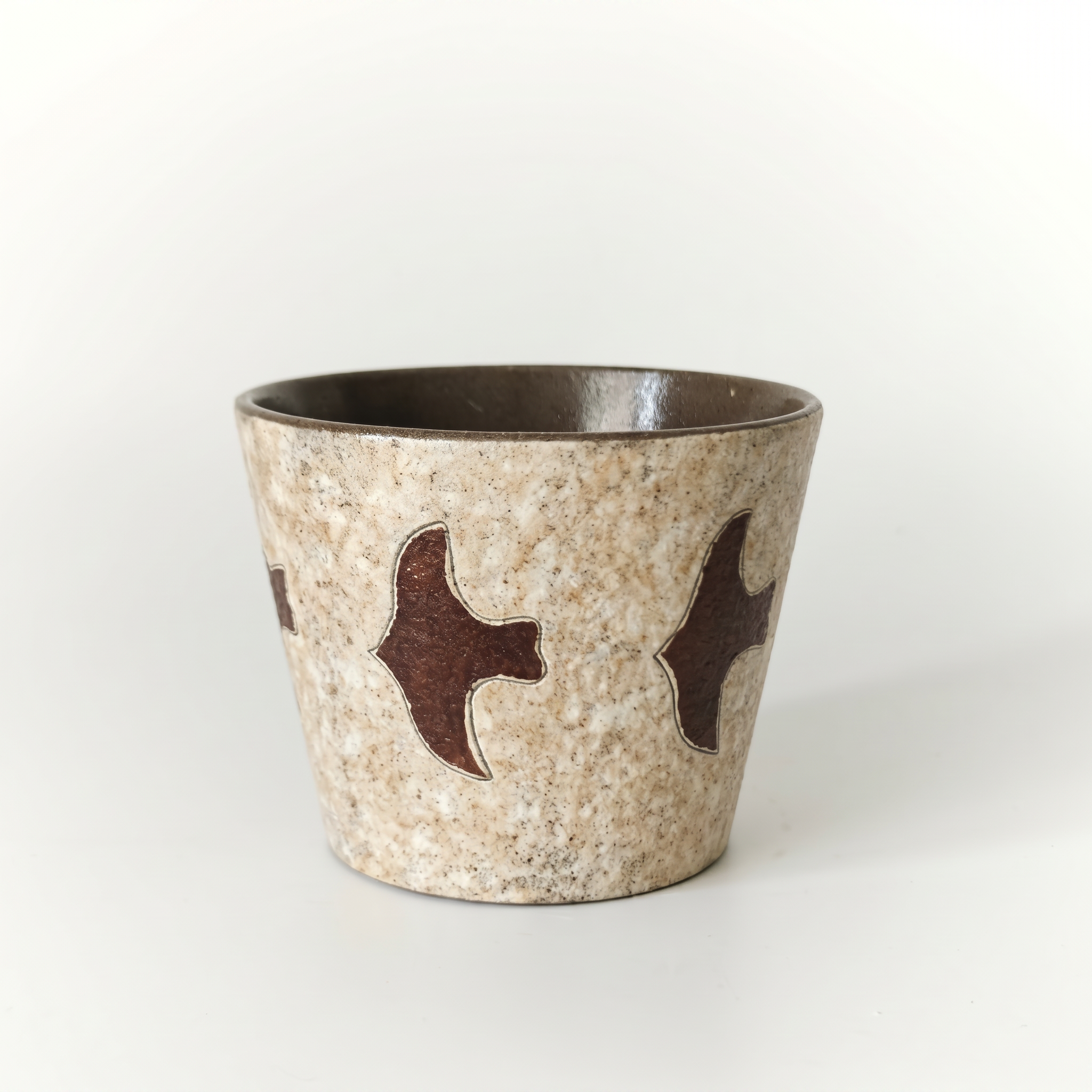 Textured Flying Bird Ceramic Cup | Sandy Stoneware Handleless Mug | Rustic Wabi-Sabi Tea Bowl | Earthy Pottery | Kove Ceramics