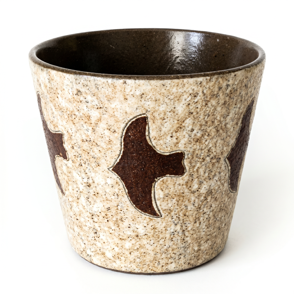 Textured Flying Bird Ceramic Cup | Sandy Stoneware Handleless Mug | Rustic Wabi-Sabi Tea Bowl | Earthy Pottery | Kove Ceramics