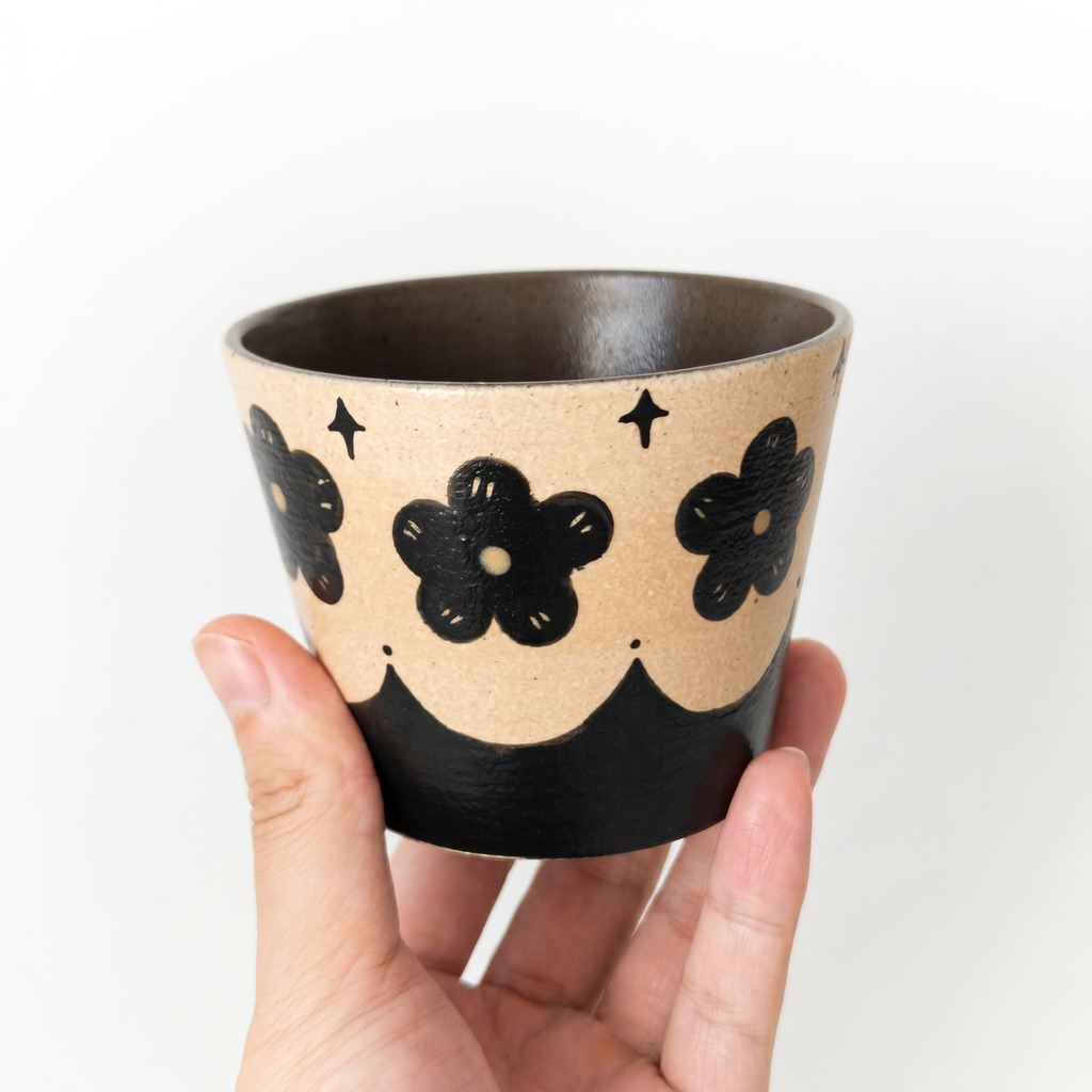 Modern Minimalist Two-Tone Ceramic Mug | Black & White Hand-Painted Cup