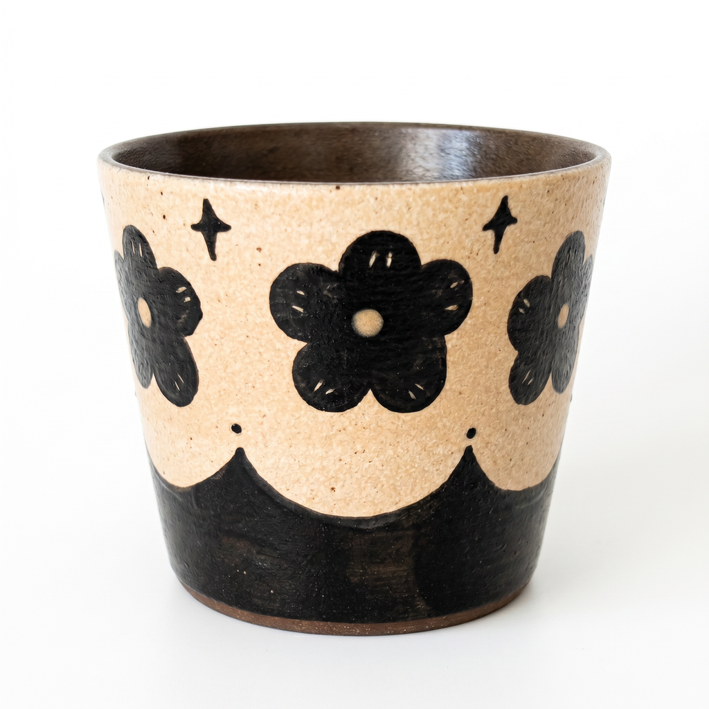 Modern Minimalist Two-Tone Ceramic Mug | Black & White Hand-Painted Cup