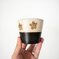 Hand-Painted Floral Ceramic Mug | Black & Cream Two-Tone Yunomi