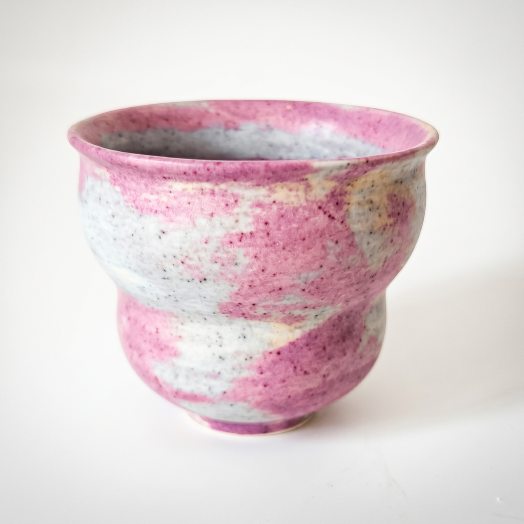 Hand-Glazed Pink Gradient Ceramic Tumbler | Artisan Wabi-Sabi Tea Cup