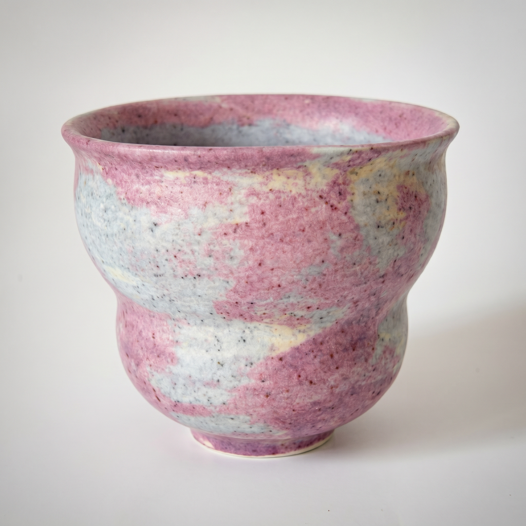 Hand-Glazed Pink Gradient Ceramic Tumbler | Artisan Wabi-Sabi Tea Cup