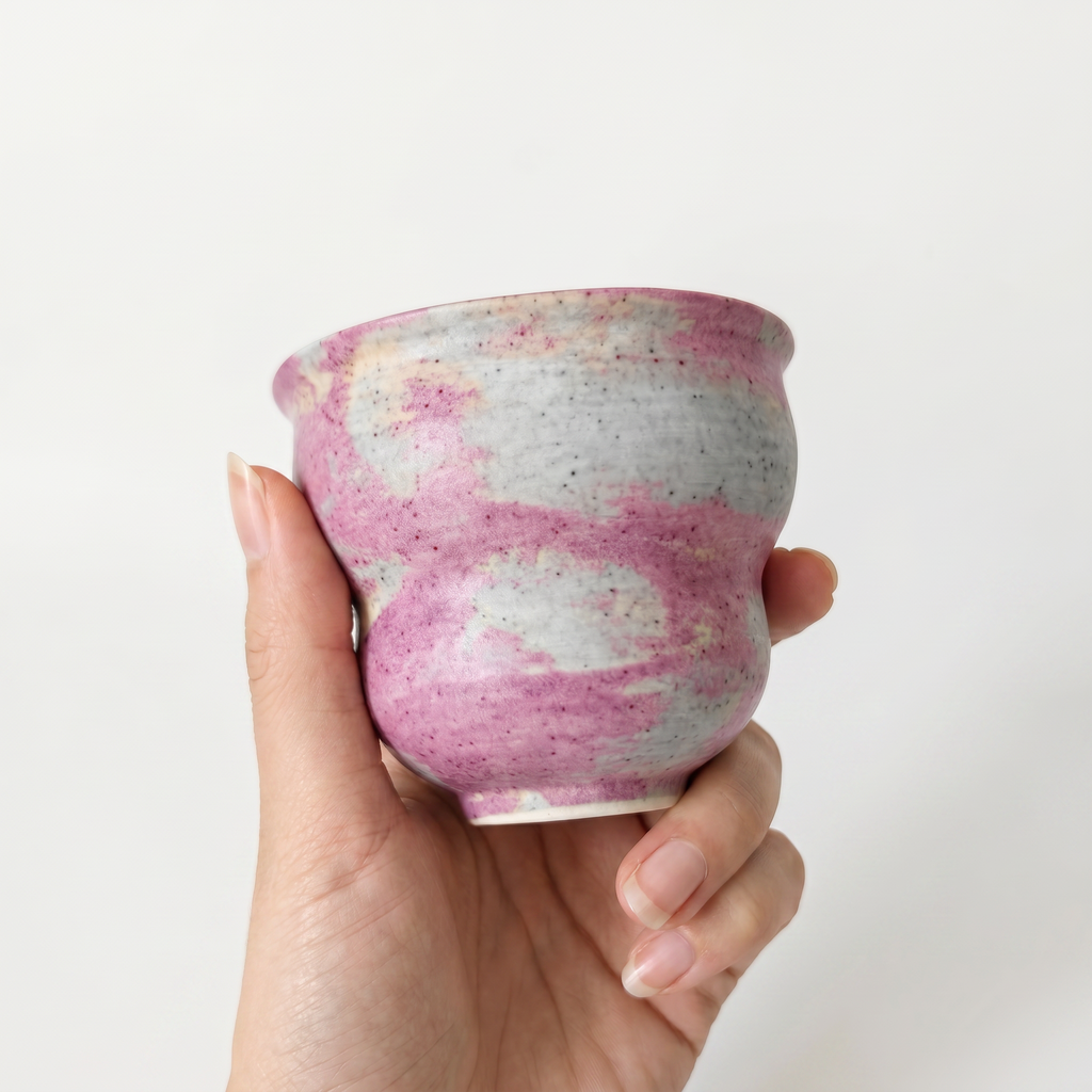 Hand-Glazed Pink Gradient Ceramic Tumbler | Artisan Wabi-Sabi Tea Cup